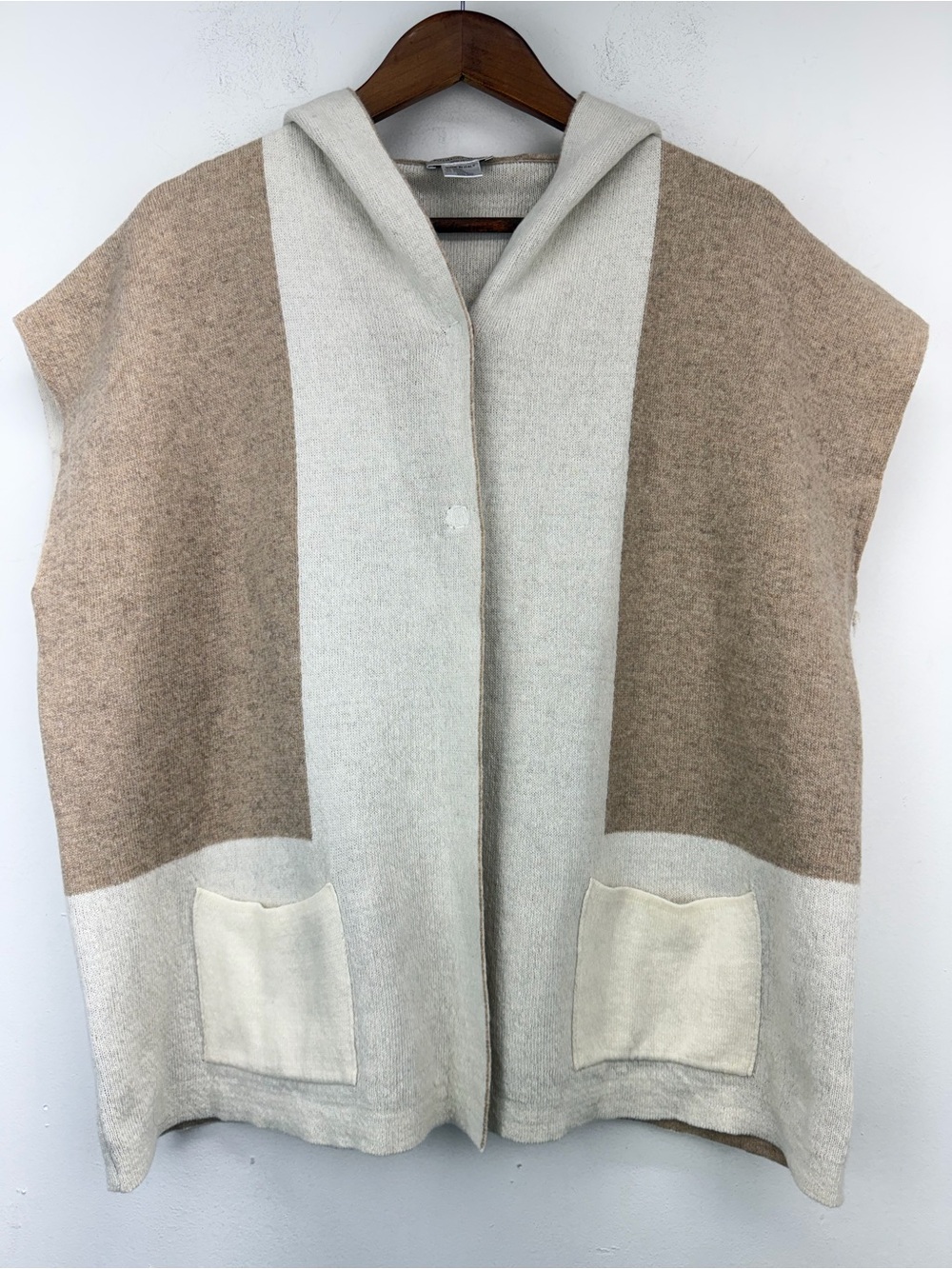 Note di Anita One size Women’s Tan Beige Wool Cashmere Blend Hooded Poncho Vest